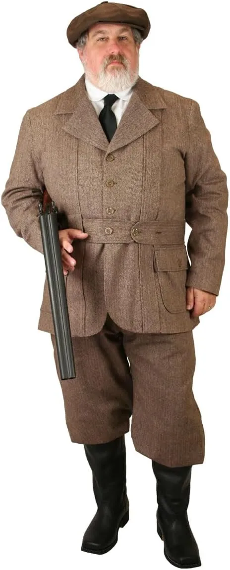 Historical Emporium Men's Wool Blend Herringbone Tweed Knickers, Victorian and Edwardian Short Pants with Suspender Buttons