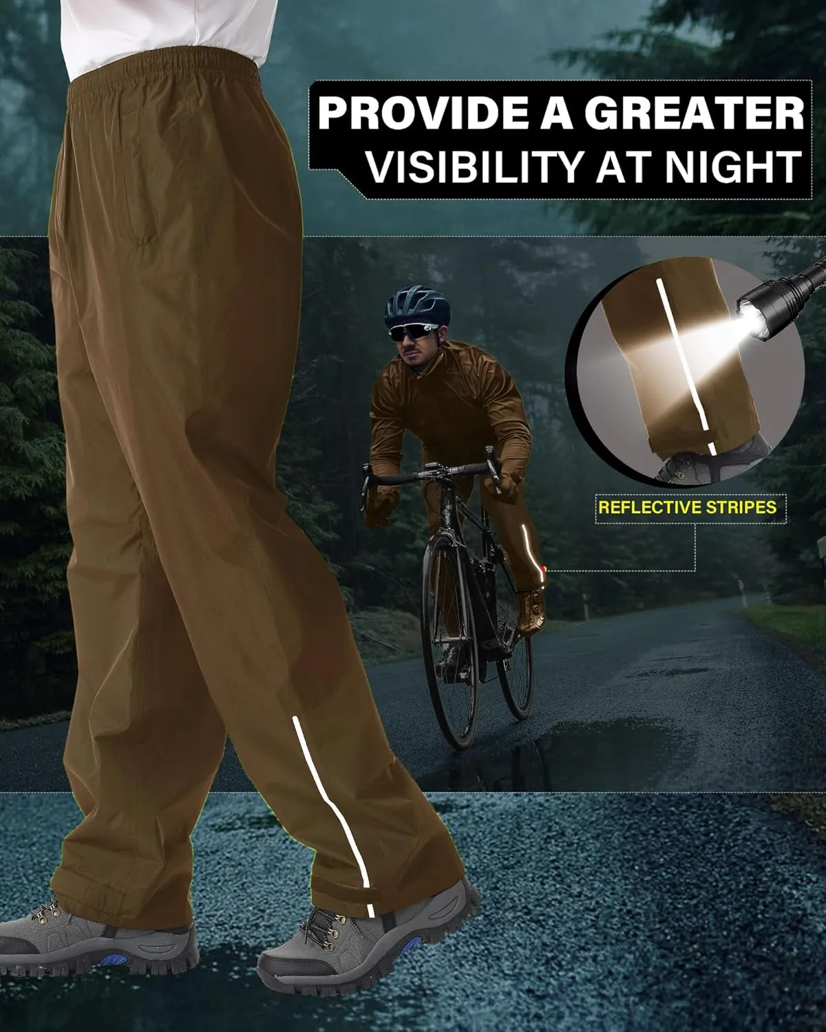 iCreek Men's Waterproof Rain Pants Lightweight Packable Windproof Outdoor Over Pants for Hiking Fishing Golf