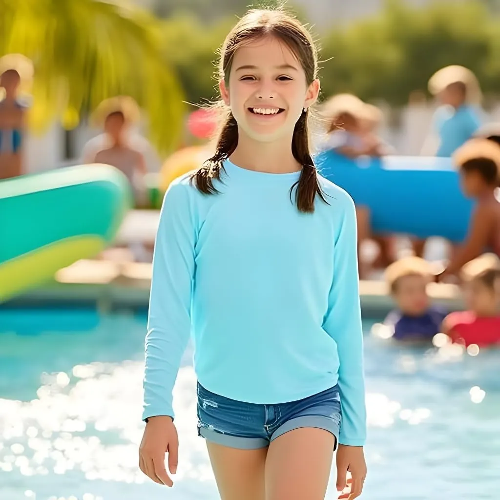 INGEAR Girls Long Sleeve Rash Guard Swim Shirt Outdoor Sports Shirt Lightweight Athletic Tee Protective Quick Dry