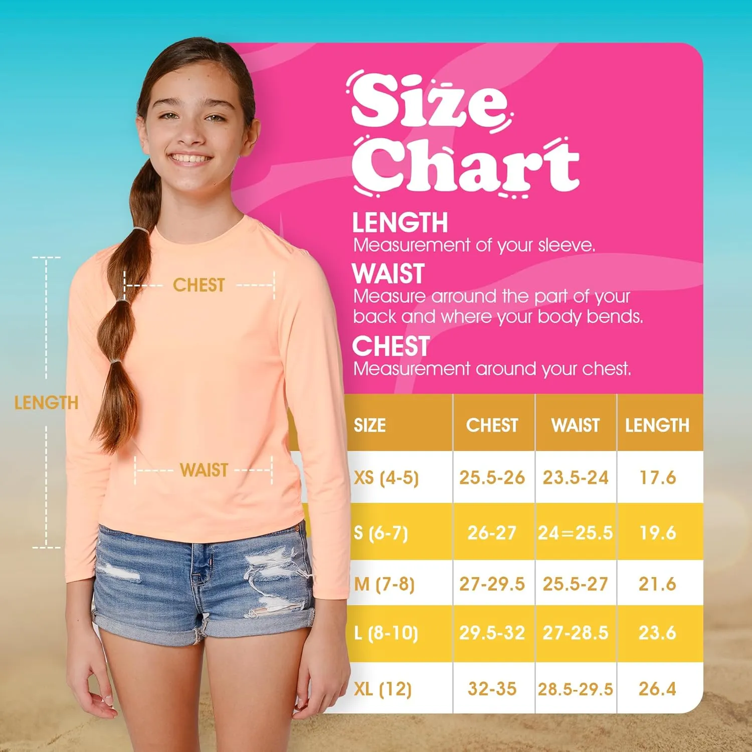 INGEAR Girls Long Sleeve Rash Guard Swim Shirt Outdoor Sports Shirt Lightweight Athletic Tee Protective Quick Dry