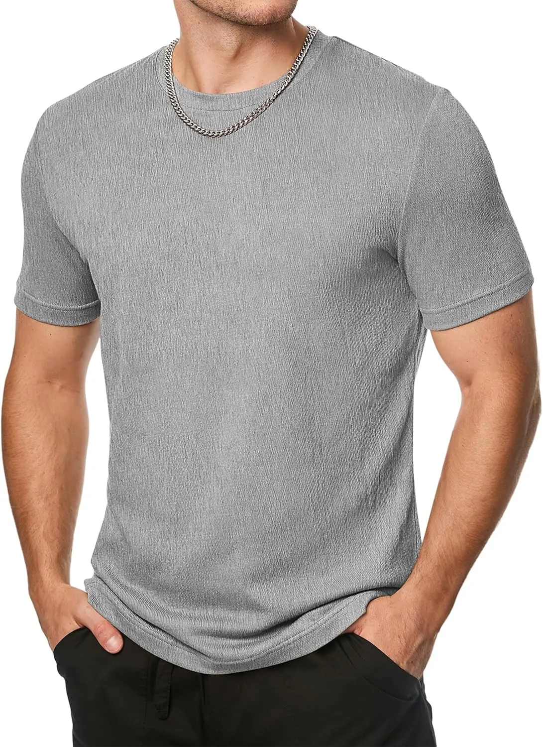 JMIERR Mens T-Shirt Short Sleeve Muscle Textured Knit Crewneck Slim T Shirt Gym Workout Athletic Tee Shirts