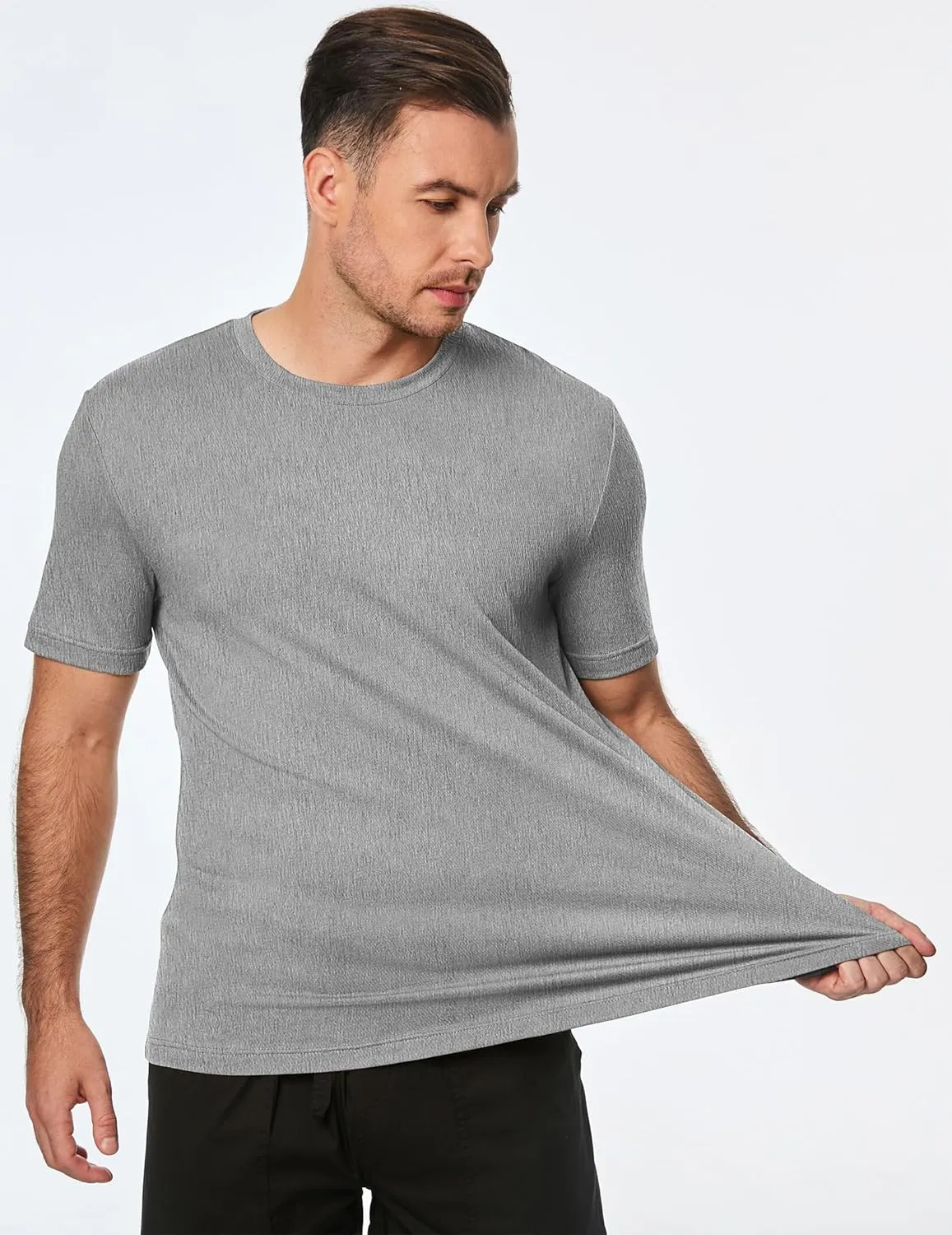 JMIERR Mens T-Shirt Short Sleeve Muscle Textured Knit Crewneck Slim T Shirt Gym Workout Athletic Tee Shirts