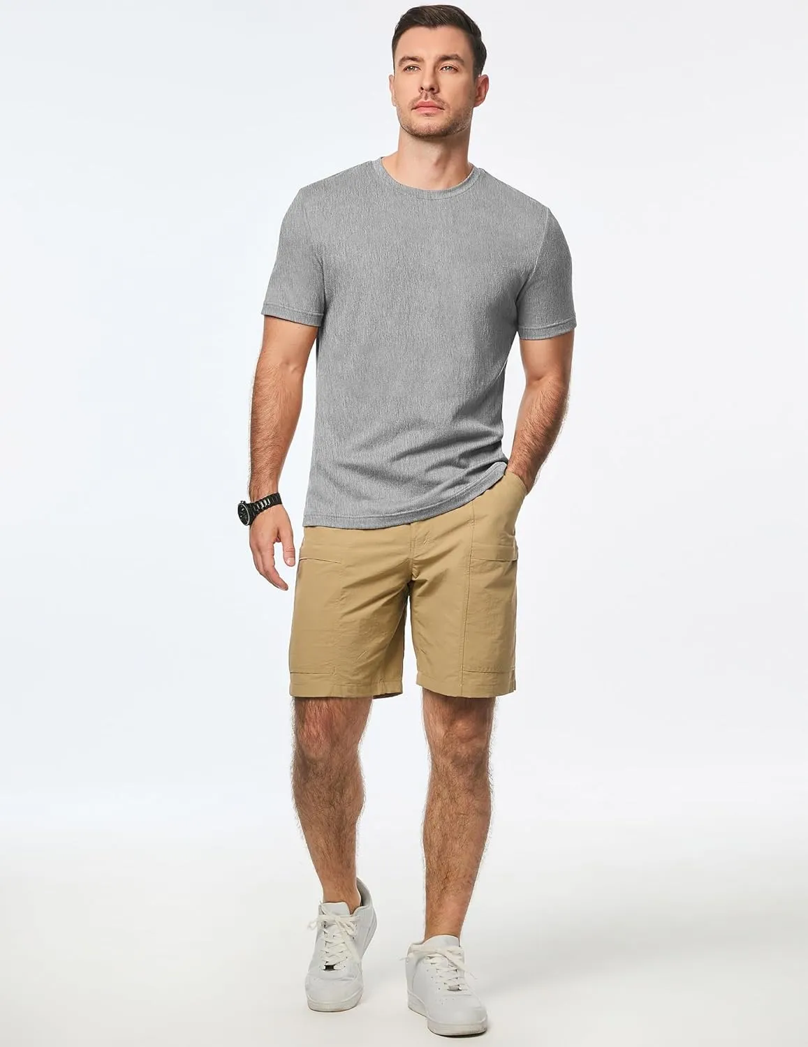 JMIERR Mens T-Shirt Short Sleeve Muscle Textured Knit Crewneck Slim T Shirt Gym Workout Athletic Tee Shirts