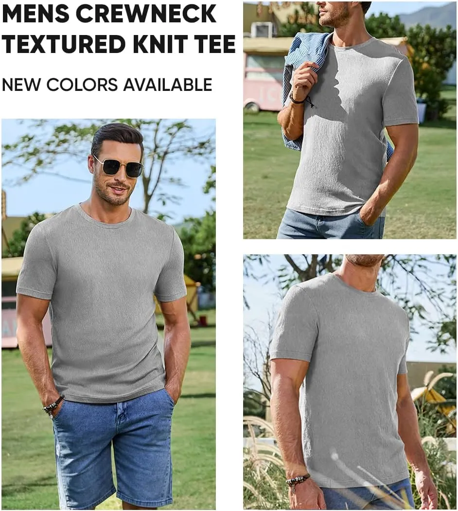 JMIERR Mens T-Shirt Short Sleeve Muscle Textured Knit Crewneck Slim T Shirt Gym Workout Athletic Tee Shirts