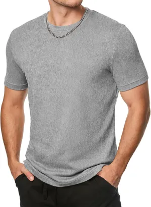 JMIERR Mens T-Shirt Short Sleeve Muscle Textured Knit Crewneck Slim T Shirt Gym Workout Athletic Tee Shirts