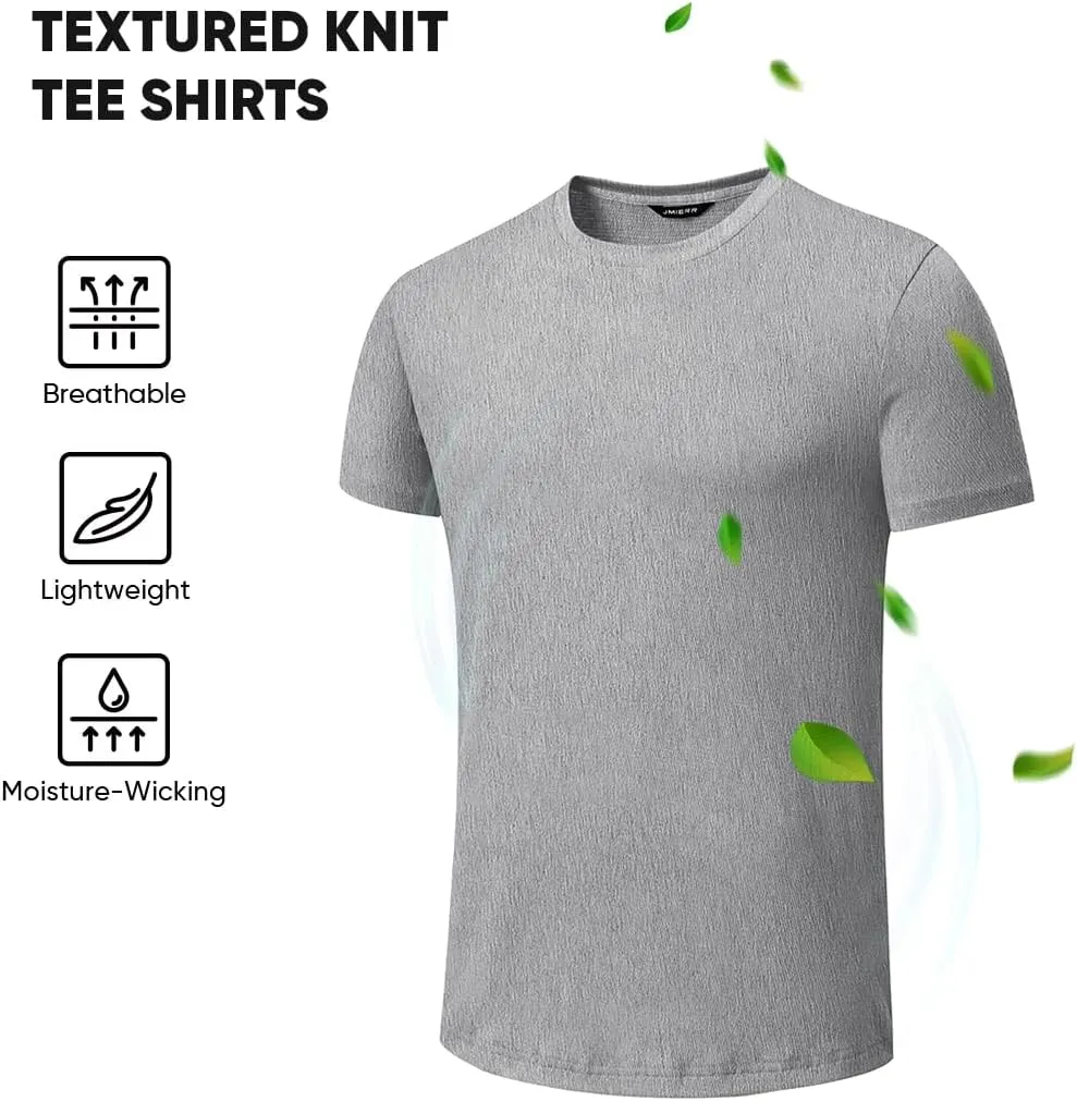 JMIERR Mens T-Shirt Short Sleeve Muscle Textured Knit Crewneck Slim T Shirt Gym Workout Athletic Tee Shirts