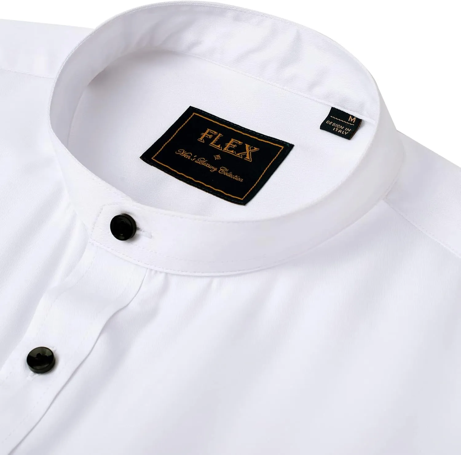 J.VER Mens Banded Collar Dress Shirts Long Sleeve Button Down Mandarin Collar Shirt Solid Stretch Shirt with Pocket