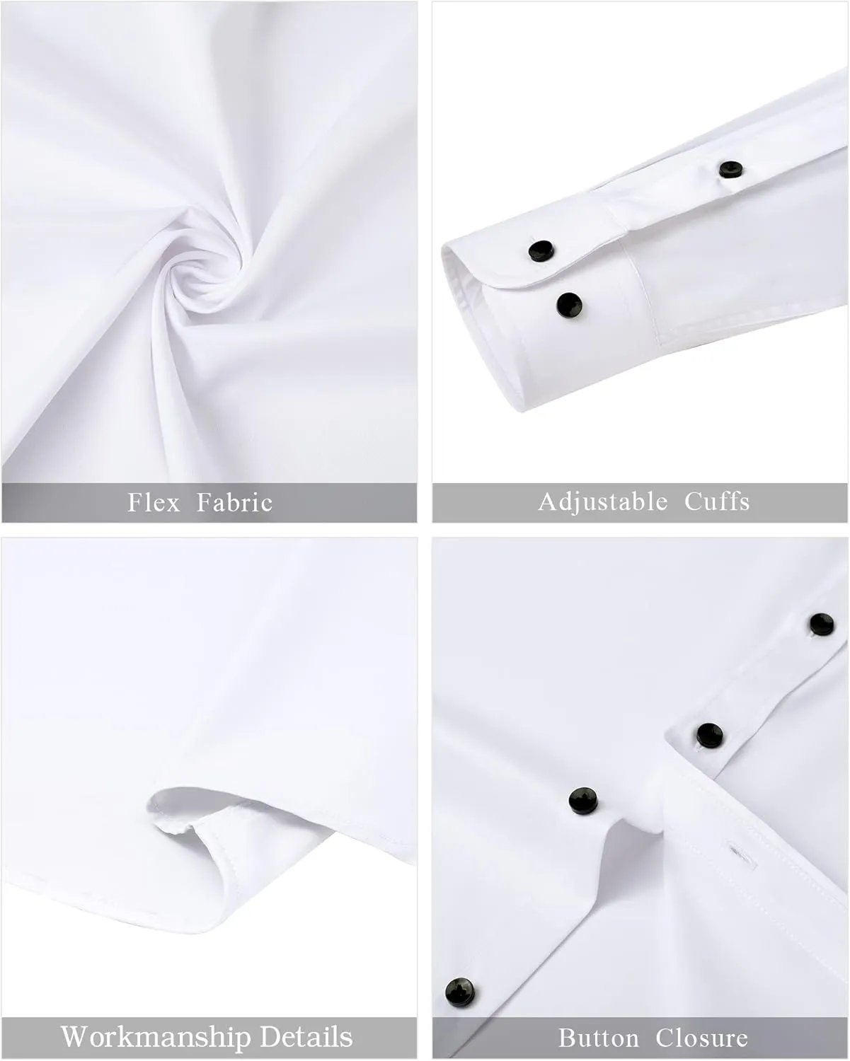J.VER Mens Banded Collar Dress Shirts Long Sleeve Button Down Mandarin Collar Shirt Solid Stretch Shirt with Pocket