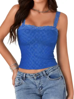 KIFOVEN Womens Lace Cami Crop Top Sleeveless Y2k Spaghetti Strap Slim Fit Going Out Tank Top Camisole