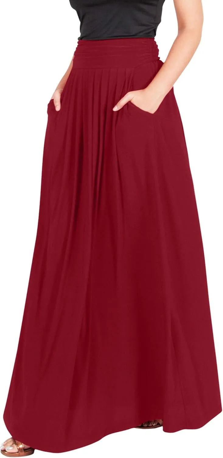 KOH KOH Womens Long Flowy Cute Modest High Waist Floor Length Pockets Maxi Skirt