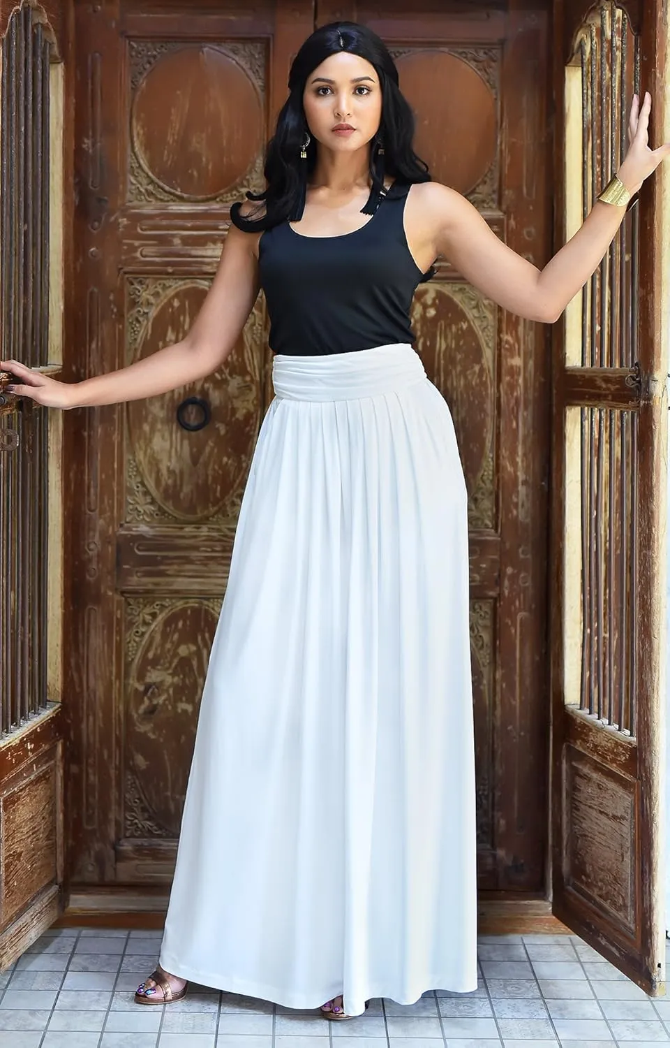KOH KOH Womens Long Flowy Cute Modest High Waist Floor Length Pockets Maxi Skirt