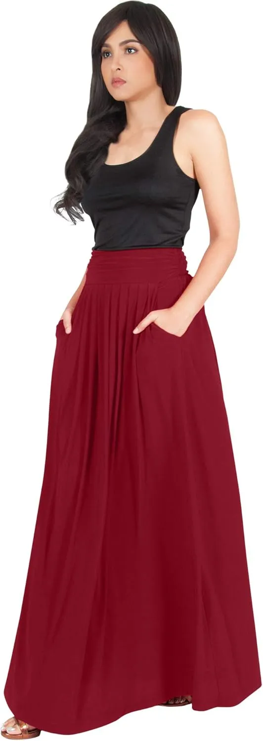 KOH KOH Womens Long Flowy Cute Modest High Waist Floor Length Pockets Maxi Skirt