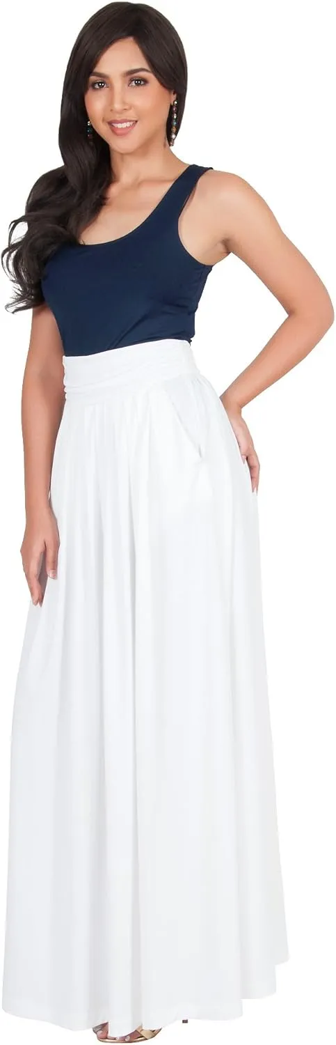 KOH KOH Womens Long Flowy Cute Modest High Waist Floor Length Pockets Maxi Skirt