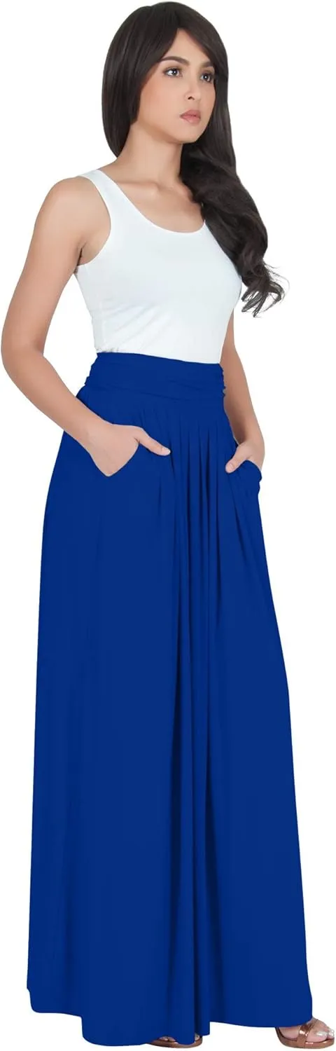KOH KOH Womens Long Flowy Cute Modest High Waist Floor Length Pockets Maxi Skirt