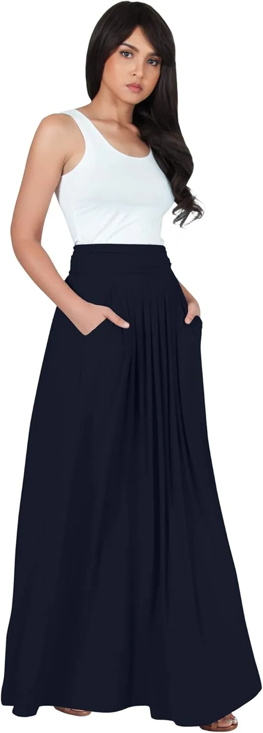 KOH KOH Womens Long Flowy Cute Modest High Waist Floor Length Pockets Maxi Skirt