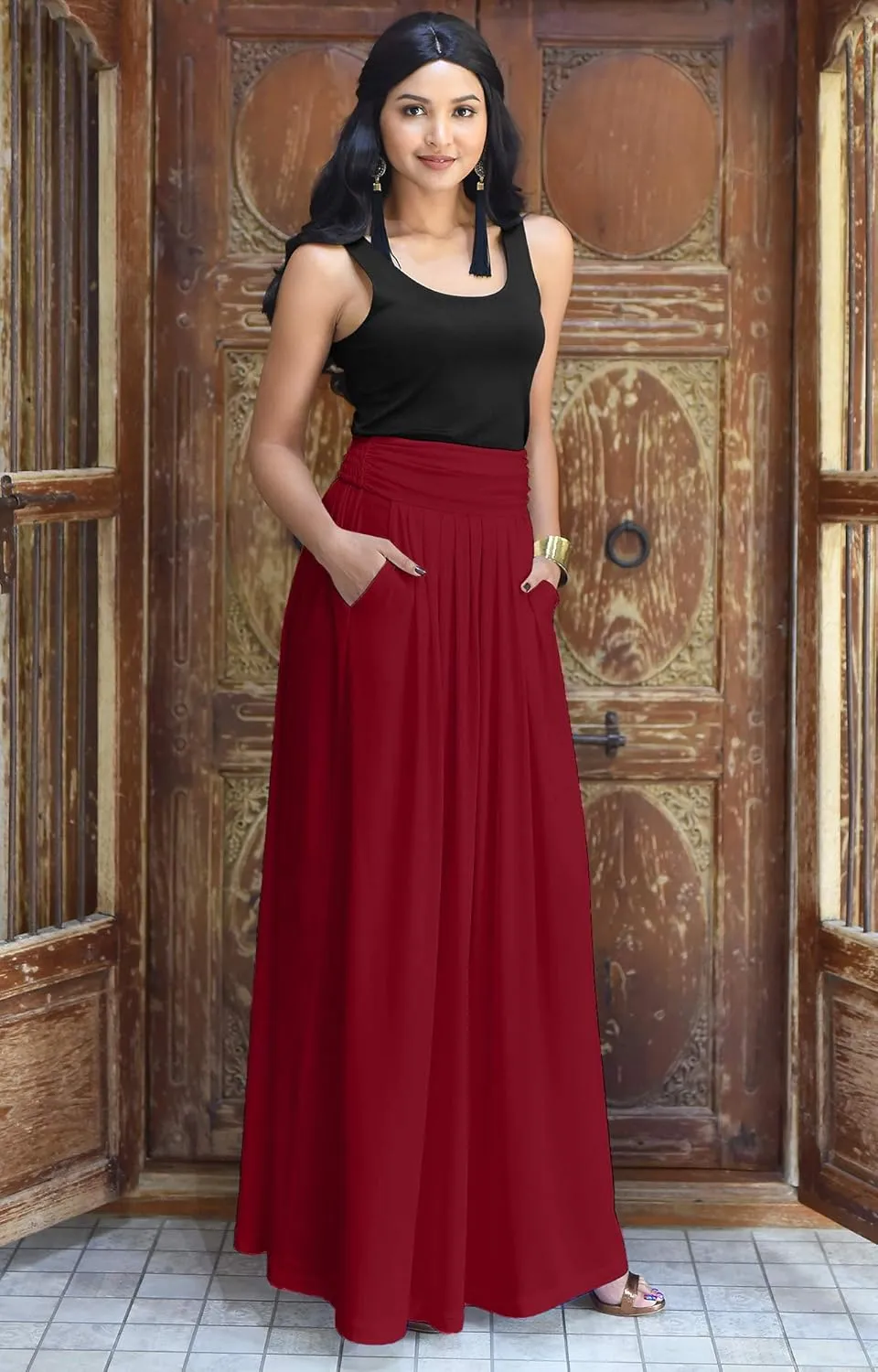 KOH KOH Womens Long Flowy Cute Modest High Waist Floor Length Pockets Maxi Skirt