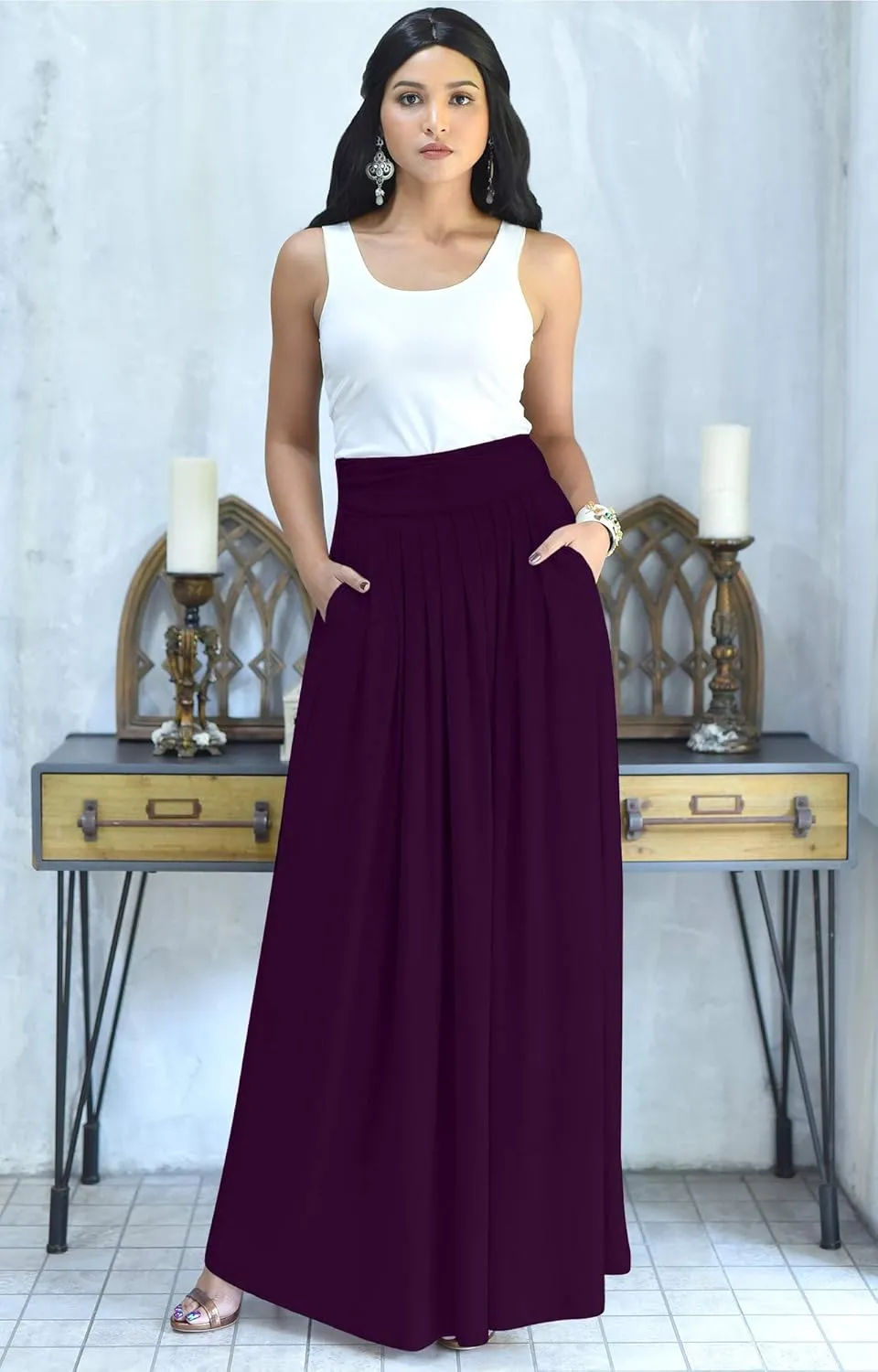 KOH KOH Womens Long Flowy Cute Modest High Waist Floor Length Pockets Maxi Skirt