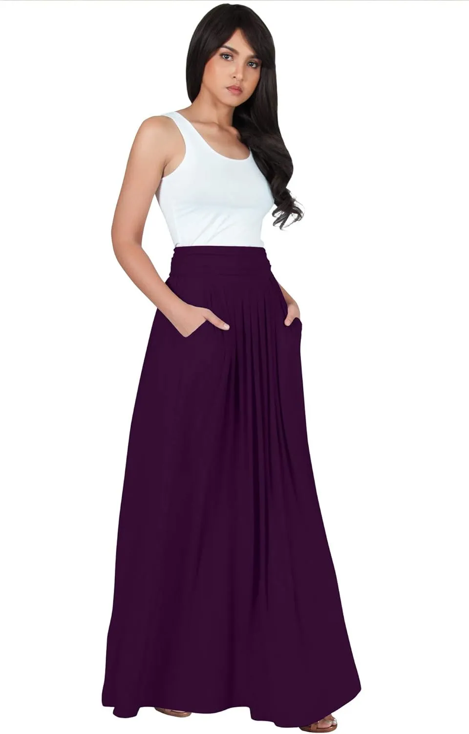 KOH KOH Womens Long Flowy Cute Modest High Waist Floor Length Pockets Maxi Skirt