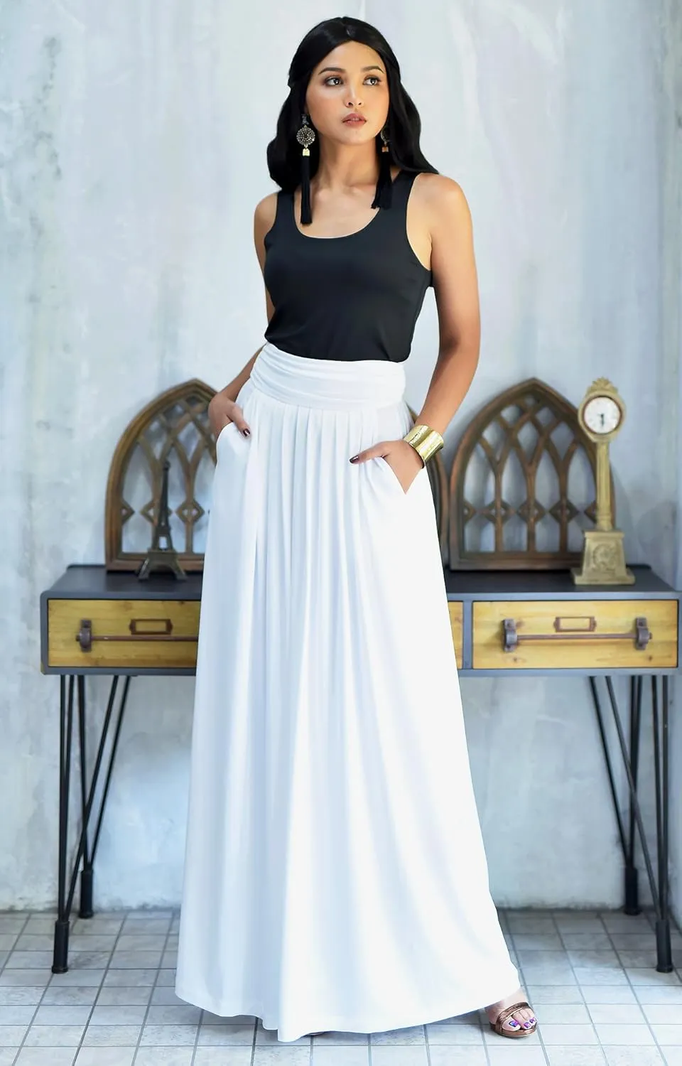 KOH KOH Womens Long Flowy Cute Modest High Waist Floor Length Pockets Maxi Skirt