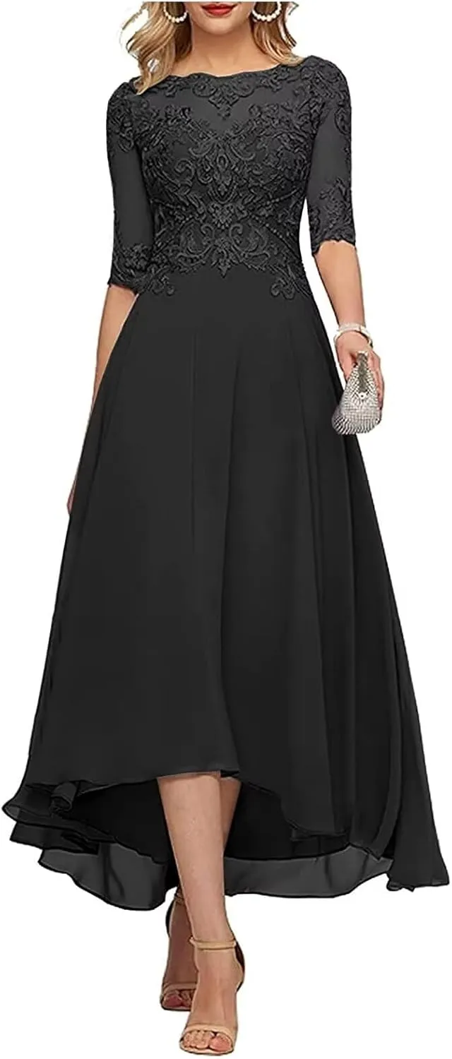 Lace Appliques Mother of The Bride Dresses Tea Length 3/4 Sleeves Mother of The Groom Dresses for Wedding Guest