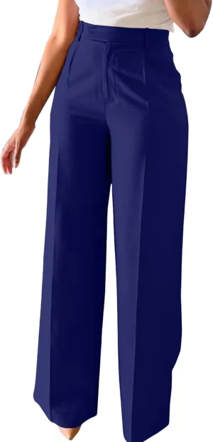 LAJIOJIO High Waist Dress Pants Women Casual,Wide Leg Business Pant Long Trousers with Pockets