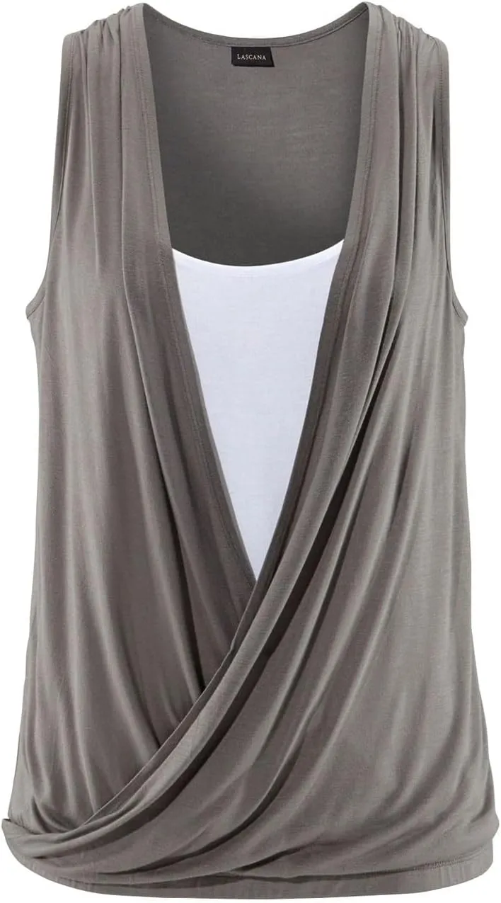LASCANA Women's Sleeveless Wrap Look Top