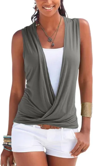 LASCANA Women's Sleeveless Wrap Look Top