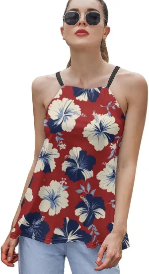 Leaf Print Women's Tank Top Sleeveless Spaghetti Strap Loose Casual Top Summer Beach Vacation Outfits Flowy Camisole