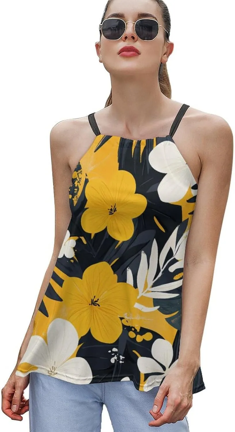 Leaf Print Women's Tank Top Sleeveless Spaghetti Strap Loose Casual Top Summer Beach Vacation Outfits Flowy Camisole