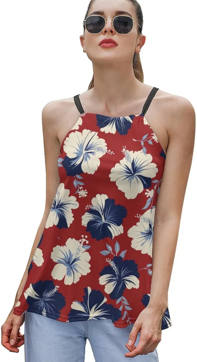 Leaf Print Women's Tank Top Sleeveless Spaghetti Strap Loose Casual Top Summer Beach Vacation Outfits Flowy Camisole