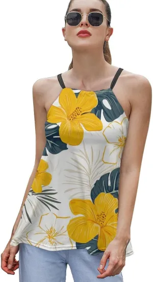 Leaf Print Women's Tank Top Sleeveless Spaghetti Strap Loose Casual Top Summer Beach Vacation Outfits Flowy Camisole