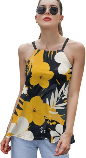 Leaf Print Women's Tank Top Sleeveless Spaghetti Strap Loose Casual Top Summer Beach Vacation Outfits Flowy Camisole