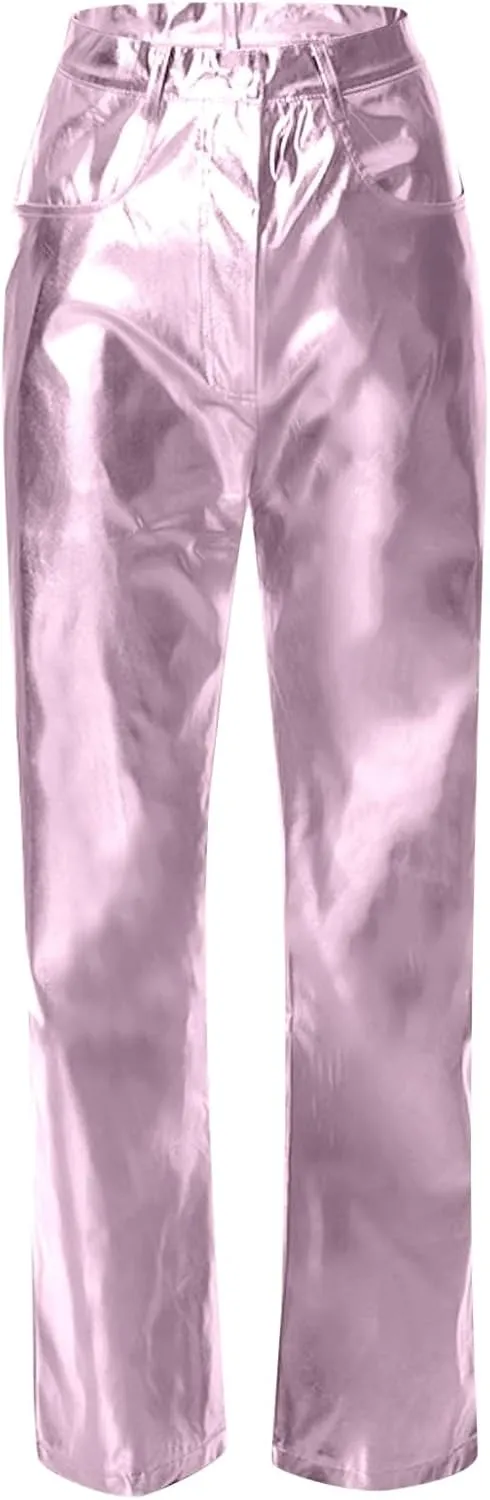 Leather Pants Women Wide Leg Oversized High Rise Stacked Faux Leather Pants Styling Skinny Petite Leather Joggers