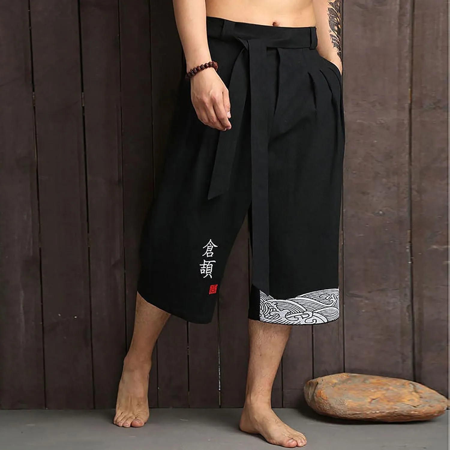 Linen Shorts Men, Japanese Kimono Traditional Pants Asian Clothing, Casual, Loose, Male, Japanese Style
