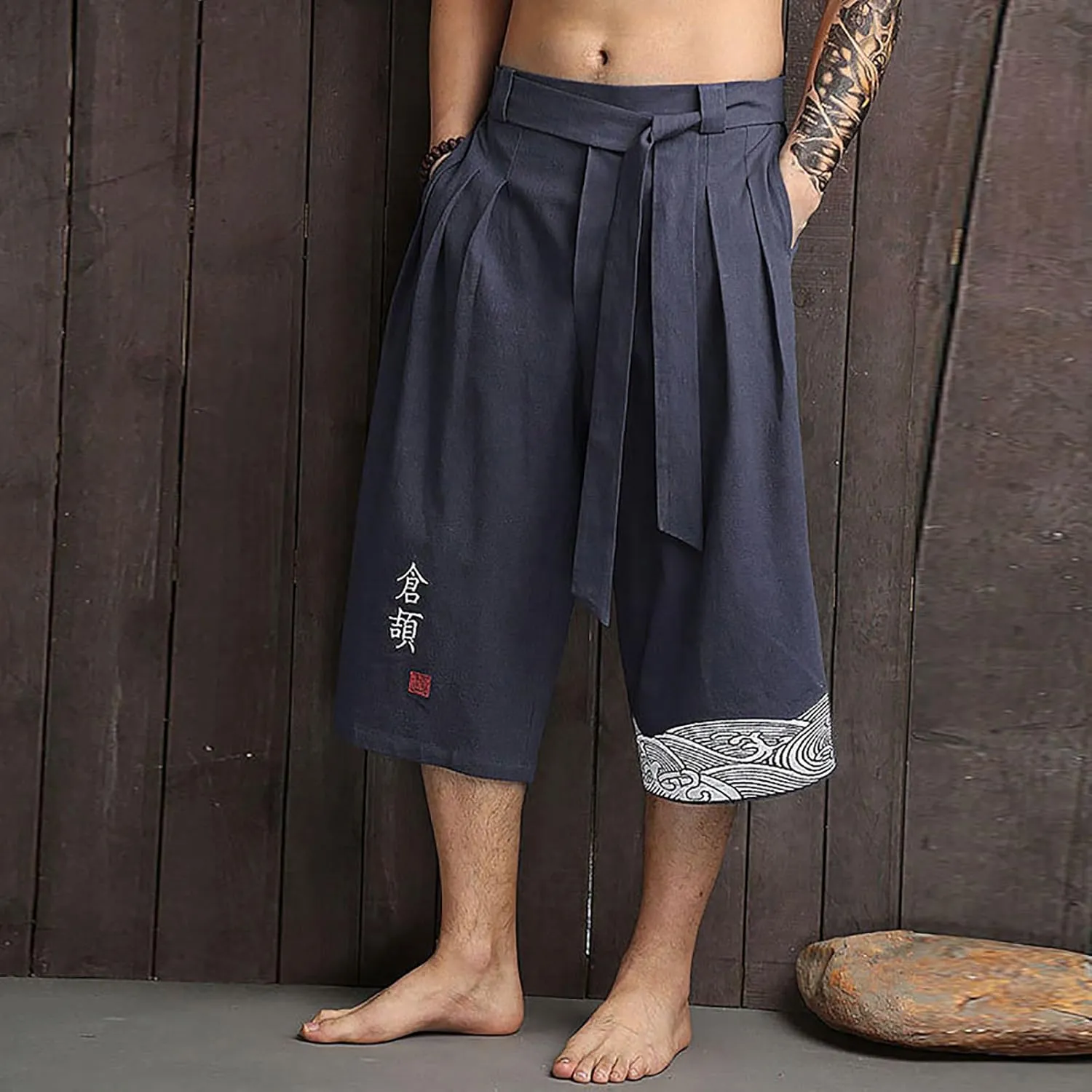 Linen Shorts Men, Japanese Kimono Traditional Pants Asian Clothing, Casual, Loose, Male, Japanese Style