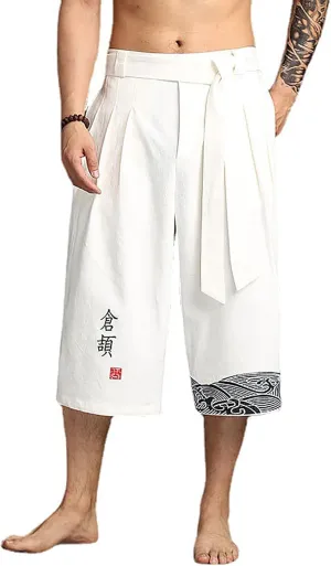 Linen Shorts Men, Japanese Kimono Traditional Pants Asian Clothing, Casual, Loose, Male, Japanese Style