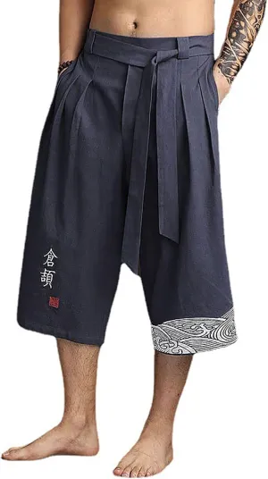 Linen Shorts Men, Japanese Kimono Traditional Pants Asian Clothing, Casual, Loose, Male, Japanese Style