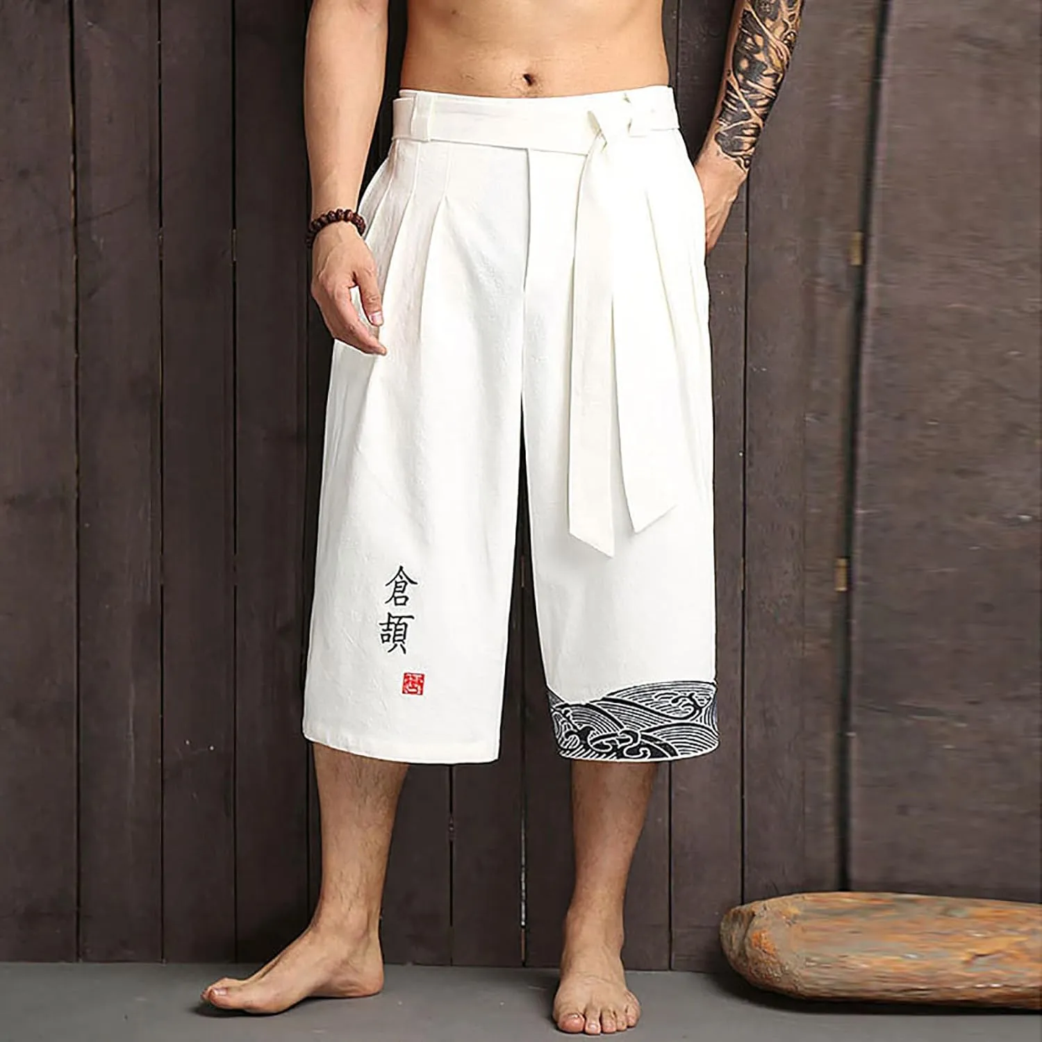 Linen Shorts Men, Japanese Kimono Traditional Pants Asian Clothing, Casual, Loose, Male, Japanese Style