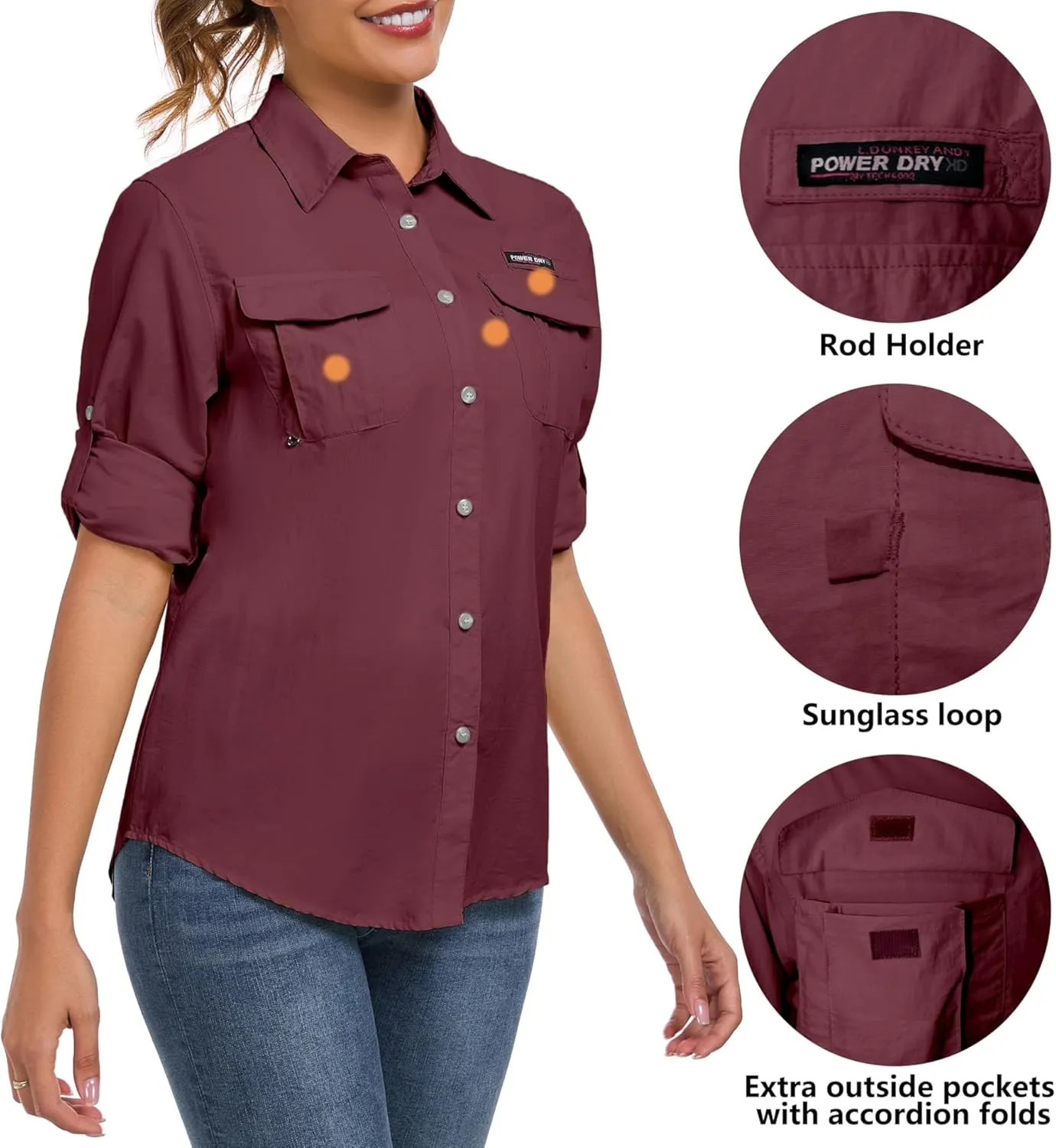 Little Donkey Andy Women's UPF 50  UV Protection Shirt, Long Sleeve Fishing Shirt, Breathable and Fast Dry