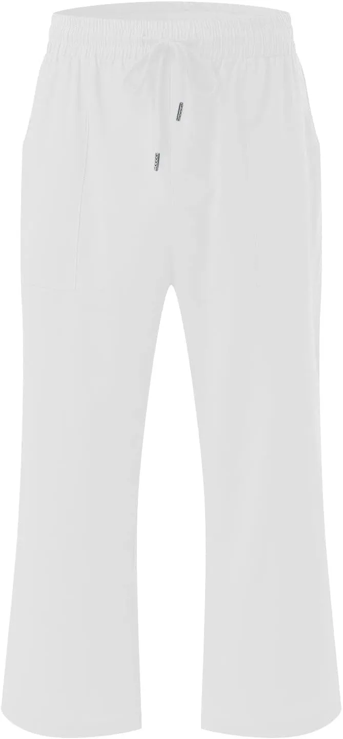 Lmdudan 2025 Capri Pants for Women Summer Linen Pants Drawstring Waisted Casual Wide Leg Trousers Cropped Pants with Pockets