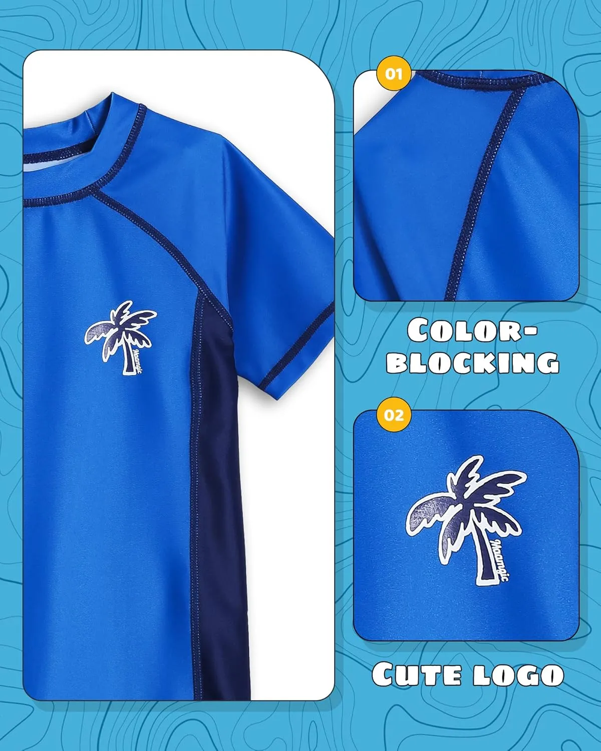 maamgic Boys' UPF 50  Long Sleeve Rashguard Kids UV Sun Protection Swim Shirts Toddler Athletic Swimwear Surf Tops Quick Dry