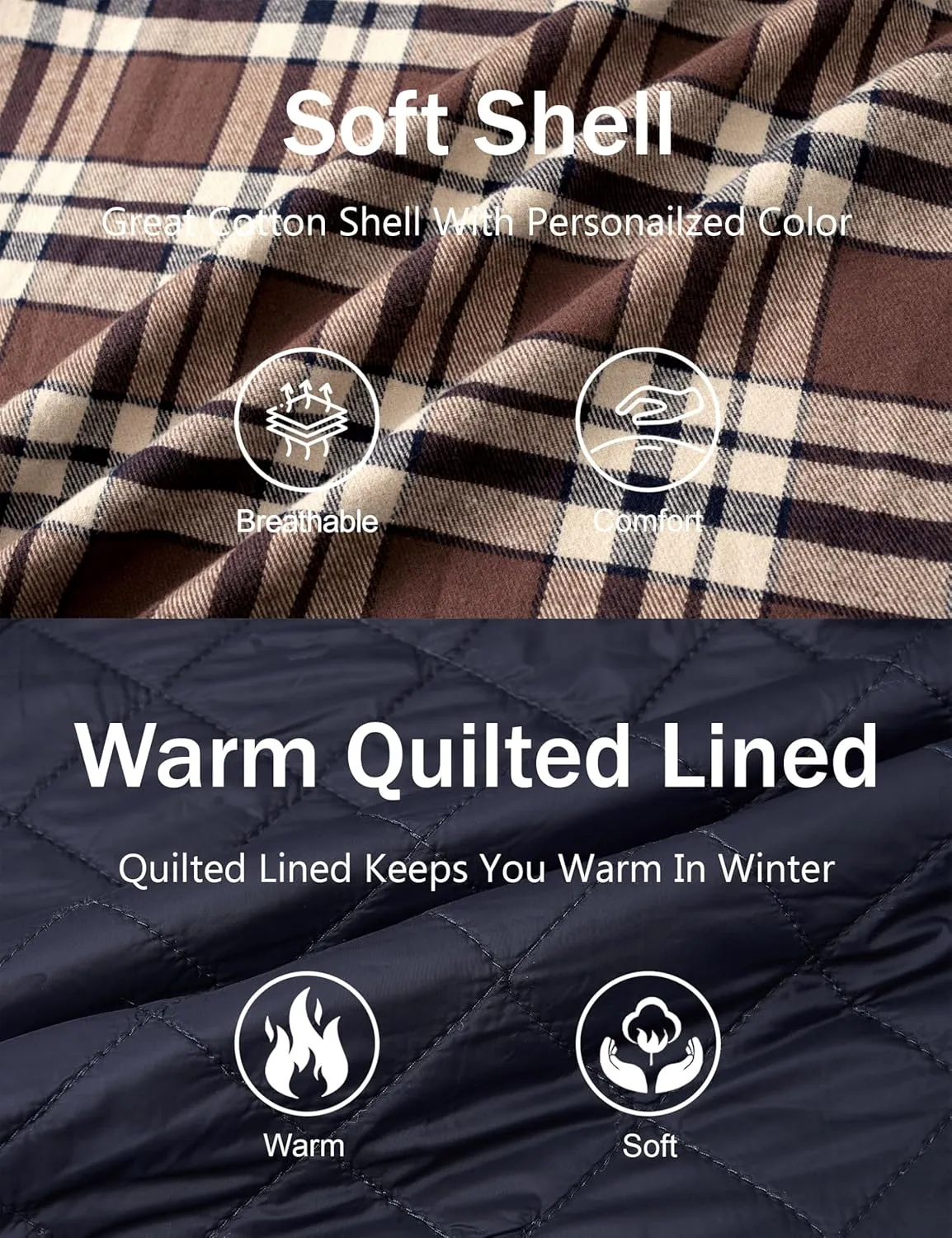 MAGCOMSEN Men's Quilted Lined Flannel Hoodie Jacket Cotton Button Down Shirt Jacket Long Sleeve Plaid Shirt Shacket