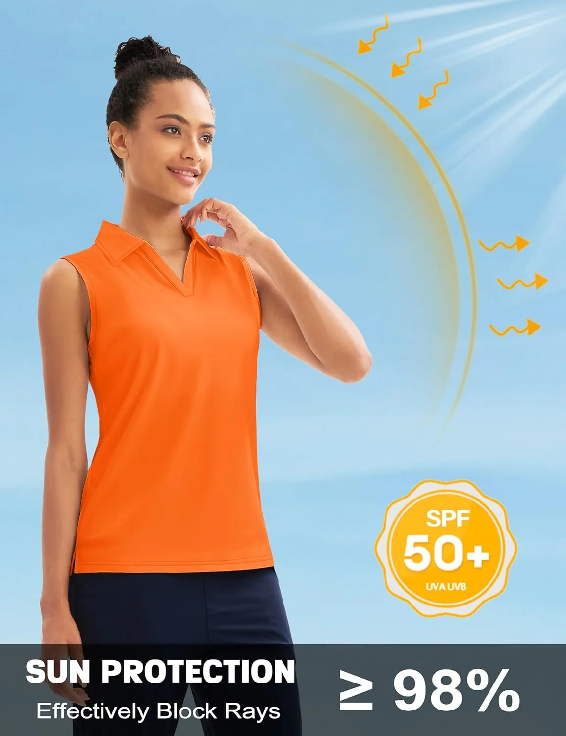 MAGCOMSEN Women's Sleeveless Golf Polo Shirts UPF 50  Tank Tops V-Neck Quick Dry Workout Athletic Tops