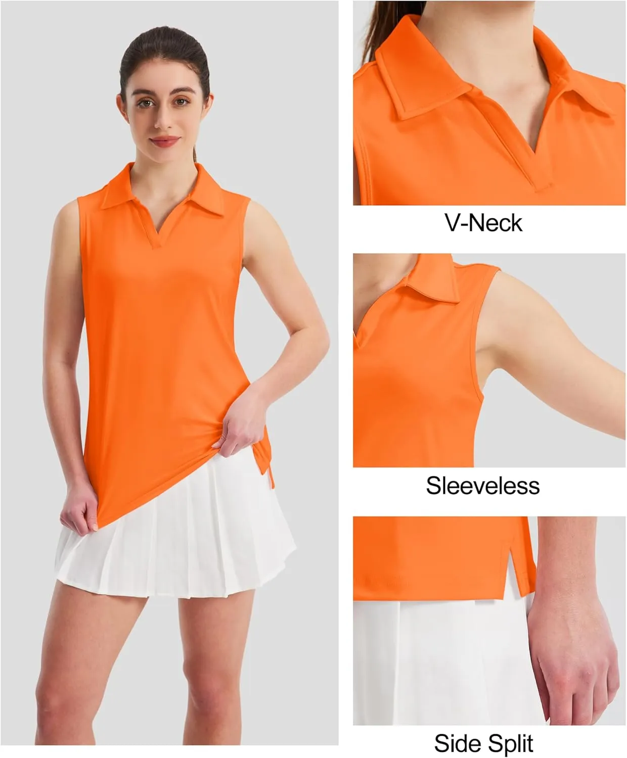 MAGCOMSEN Women's Sleeveless Golf Polo Shirts UPF 50  Tank Tops V-Neck Quick Dry Workout Athletic Tops