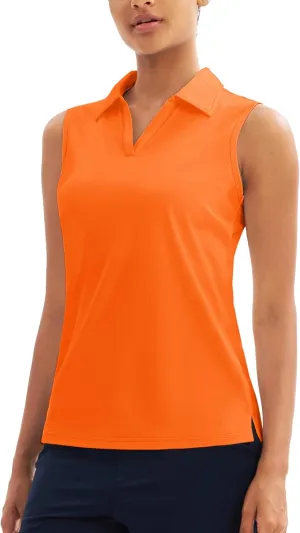 MAGCOMSEN Women's Sleeveless Golf Polo Shirts UPF 50  Tank Tops V-Neck Quick Dry Workout Athletic Tops