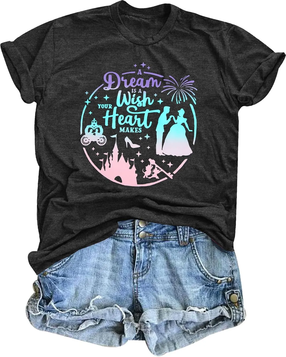Magical Shirt for Women: Princess Castle Shirts Magic Kingdom T-Shirt Funny World Trips Short Sleeve Tee Top