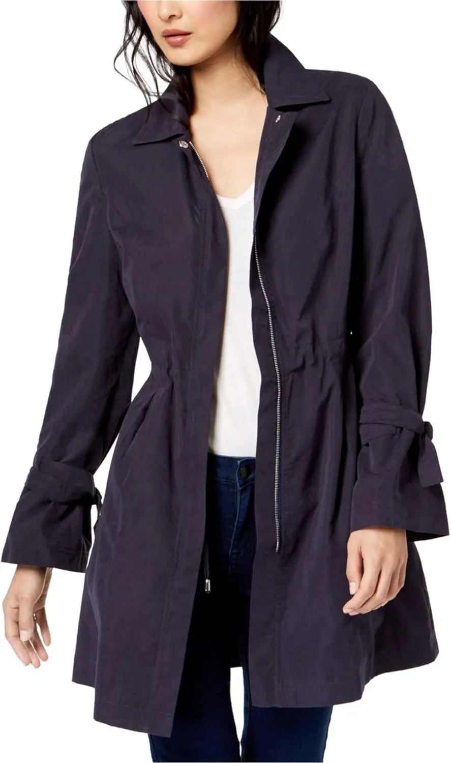 Maison Jules Womens Tie Sleeve Trench Coat