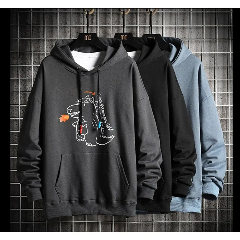 Men's Casual Dinosaur Printed Hoodie