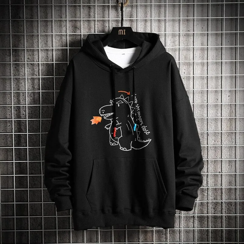Men's Casual Dinosaur Printed Hoodie