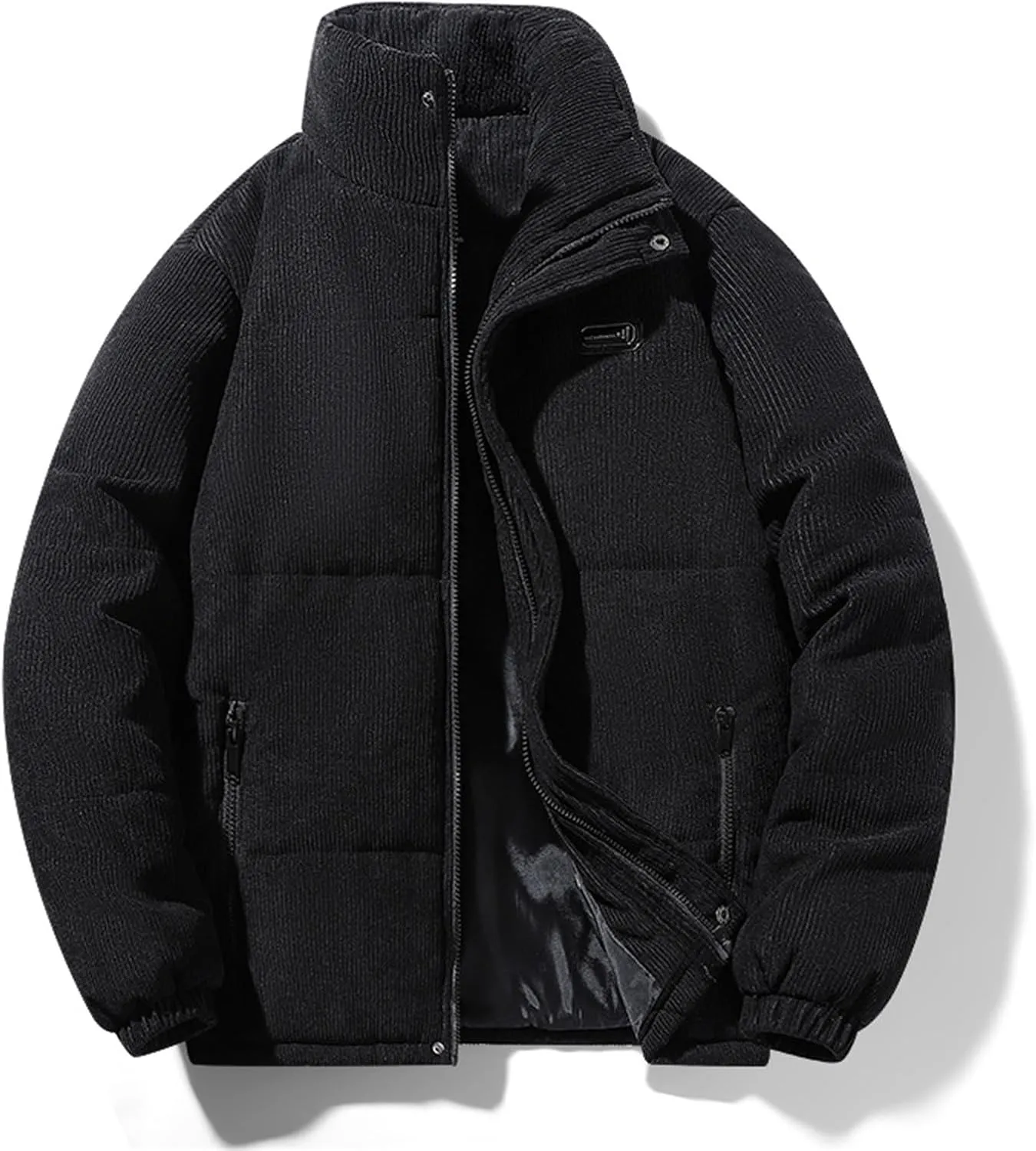 Mens Corduroy Puffer Jacket Winter Quilted Thermal Coat Lightweight Mock Neck Zip Ribbed Short Down Jackets Outerwear